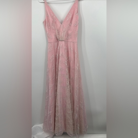 Dress The Population Pink Tulle Overlay Deep V-Neck Gown Dress Sz XS - Picture 1 of 6